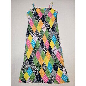 Rixo XL Multicolor Harlequin Patchwork Print Sleeveless Midi Dress 100% Rayon